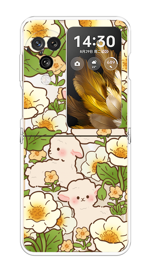 

Чехол на Oppo Find N3 Flip "Овечки в цветах", Зеленый;бежевый, 2517250-1