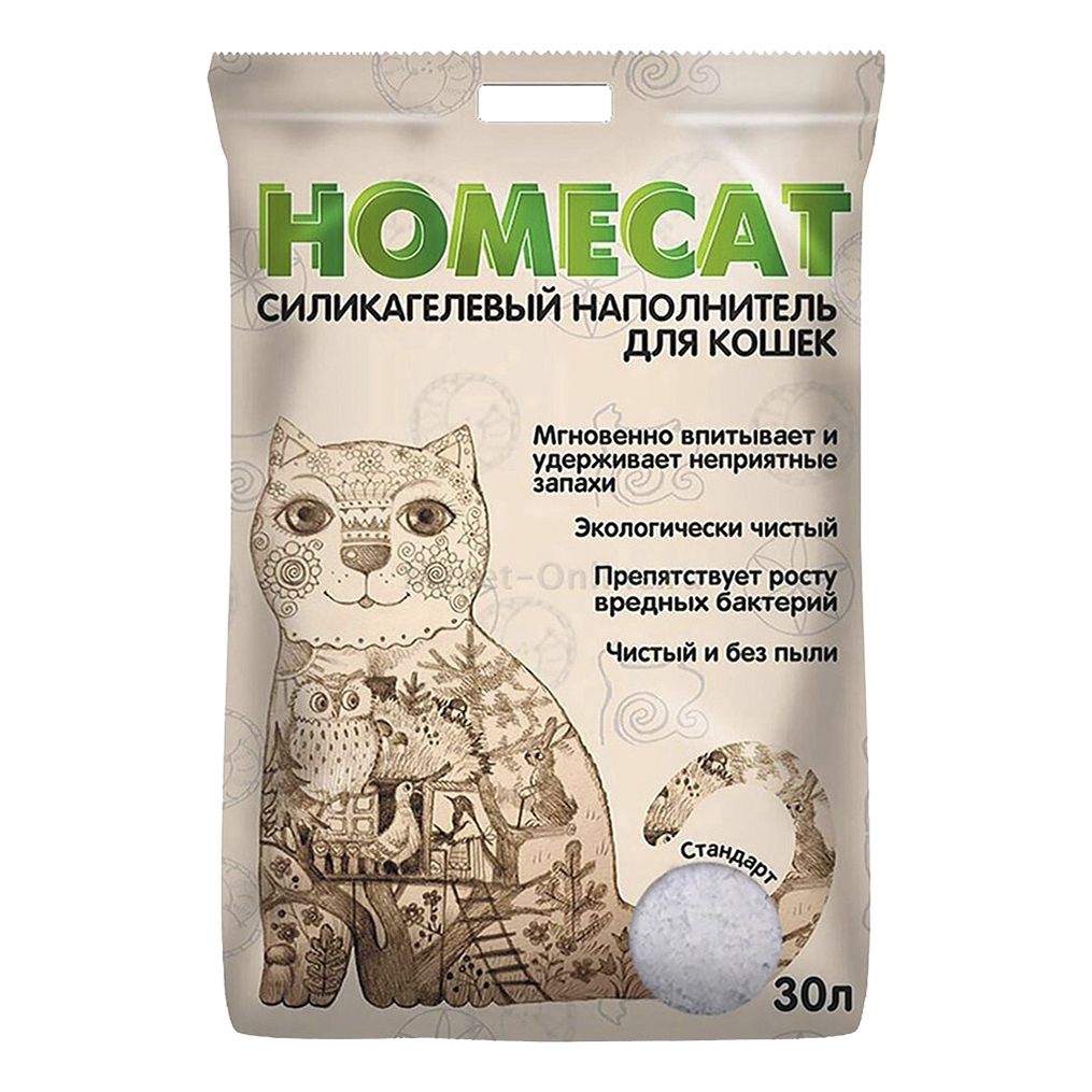 Наполнитель туалетов для кошек HOMECAT Стандарт силикагелевый антибактериальный 30 л