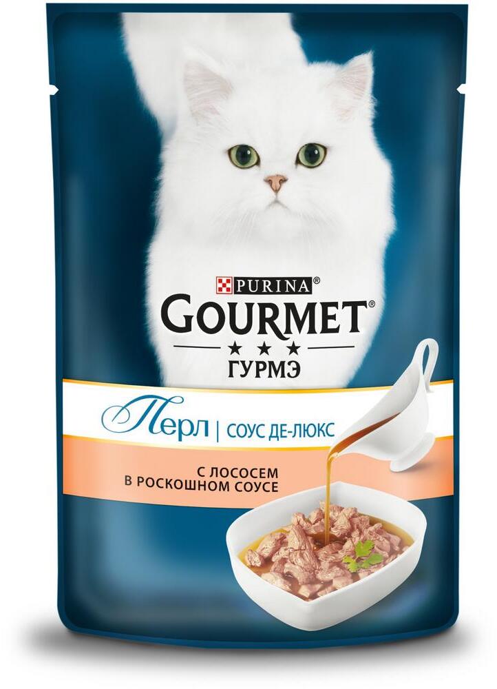 фото Влажный корм для кошек gourmet perle соус де-люкс, лосось, 24шт, 85г