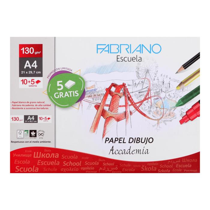 

Бумага для графики и пастели А4 Fabriano Dibujo Desenho, 210 х 267 мм, 10 л, 130 г/м², кон