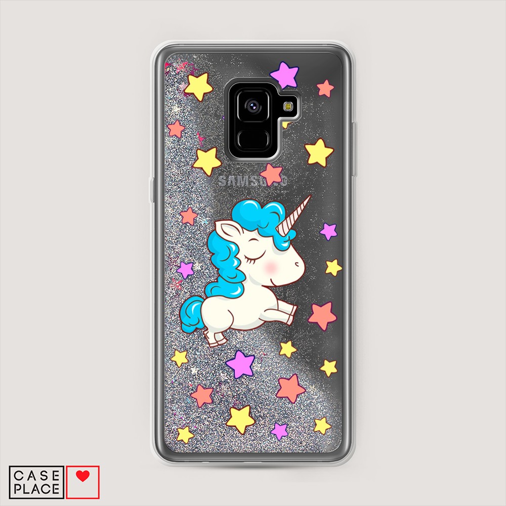 

Жидкий чехол с блестками "Звездный единорог" на Samsung Galaxy A8 2018, 25591-1