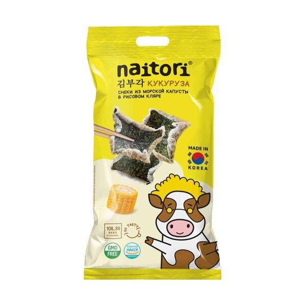 Морская капуста Naitori обжаренная в рисовом кляре со вкусом кукурузы пластинки 20 г