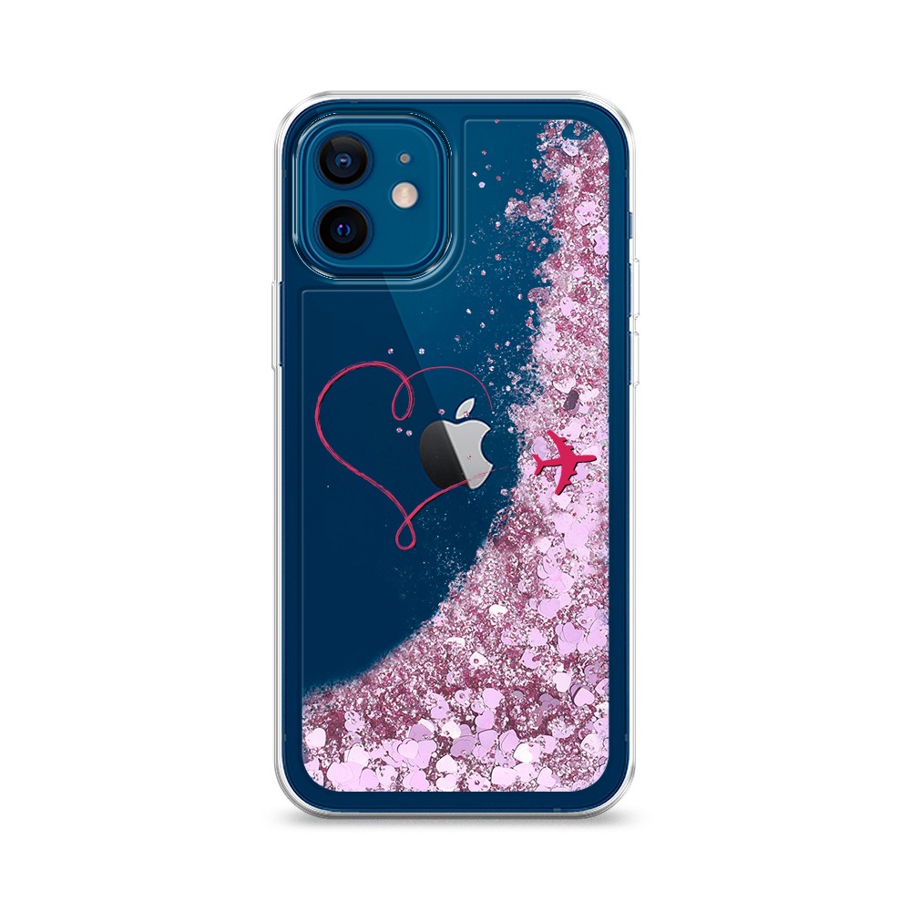 

Жидкий чехол с блестками "Сердце и самолет" на Apple iPhone 12, 12594-1