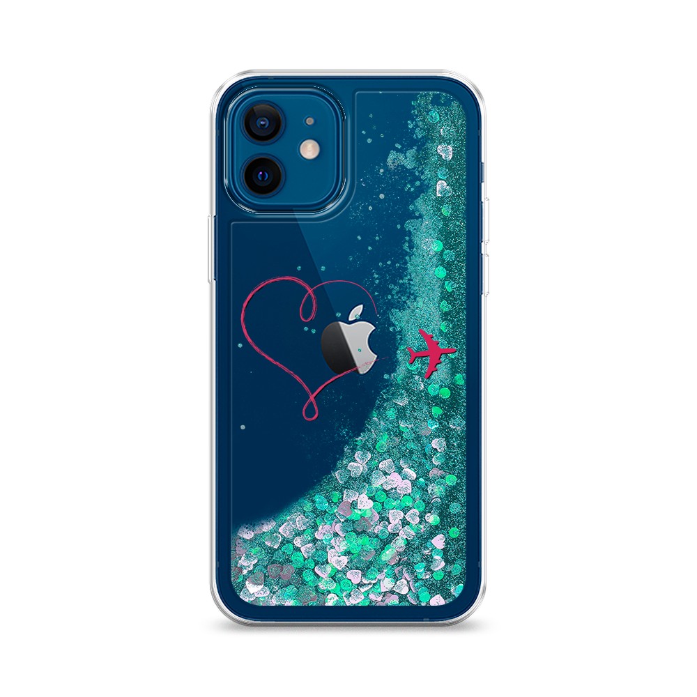 

Жидкий чехол с блестками "Сердце и самолет" на Apple iPhone 12, 12595-1