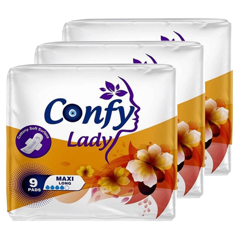 Гигиенические прокладки Confy Lady Maxi Long женские, 3 упаковки по 9 шт прокладки женские confy lady classic normal eco 20 шт 12388