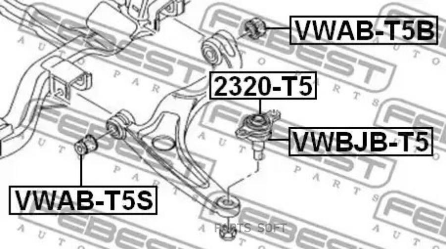 

Сайленблок задний переднего рычага FEBEST VWAB-T5B