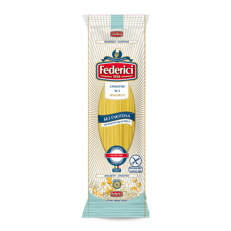 

Макароны Federici спагетти №003 из кукурузы и риса, без глютена, 400 г