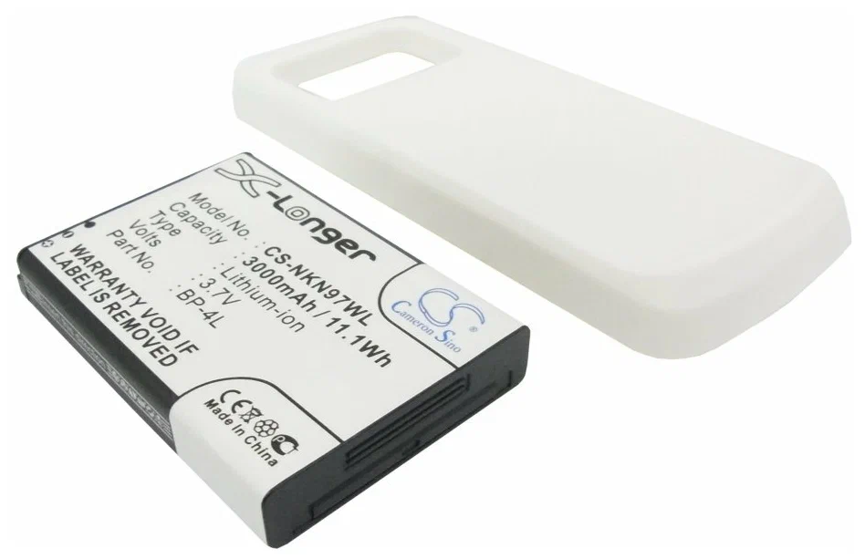 

Аккумуляторная батарея усиленная CameronSino для Nokia N97 (BP-4L, белая крышка)