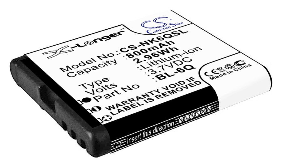 Аккумуляторная батарея CameronSino CS-NK6QSL для телефона Nokia 6700 Classic (BL-6Q) 800mA