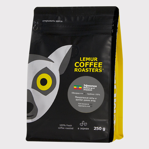 Кофе в зернах Lemur Coffee Roasters Эфиопия Sidamo gr4 Эспрессо свежая обжарка, 250 г