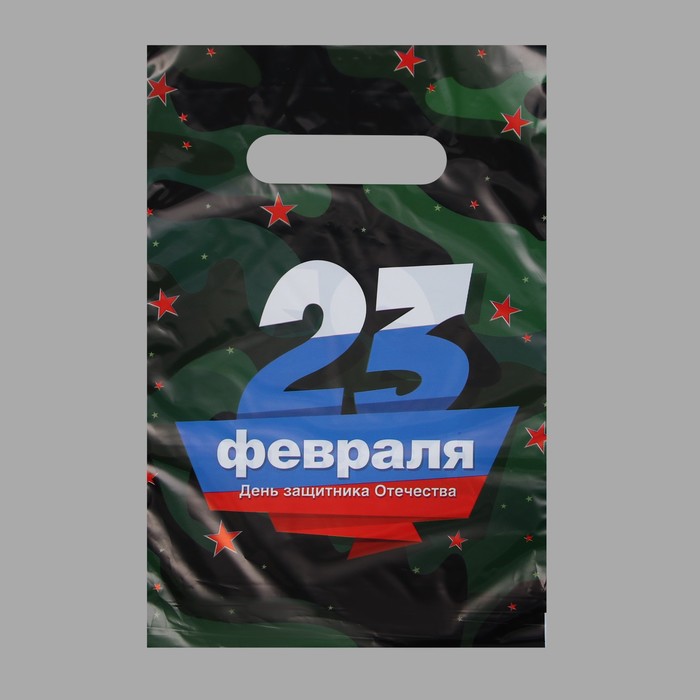 

Пакет "23 февраля", полиэтиленовый, с вырубной ручкой, 20 х 30 см, 30 мк