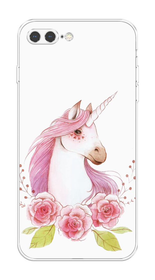 

Чехол на Apple iPhone 8 Plus "Единорог цветы", Белый;розовый;серый, 10950-1
