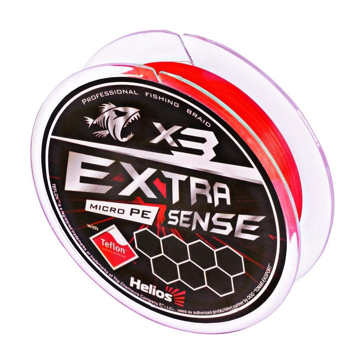 Леска плетеная Helios Extrasense X3 PE 0,16 мм, 92 м, 6,35 кг, red