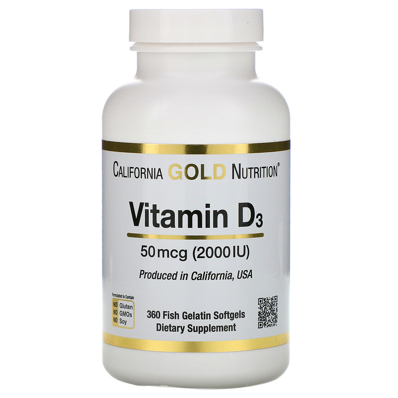 Купить Витамин D3 50 мкг 2000 ме California Gold Nutrition капсулы 360 шт., США
