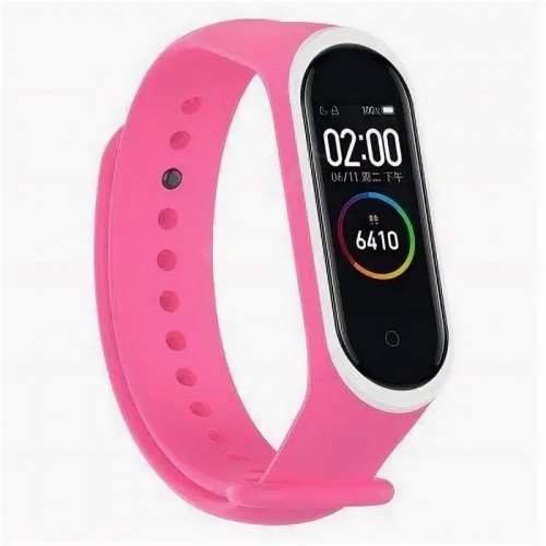 фото Силиконовый браслет xiaomi mi band 5/mi band 4/mi band 3 pink/white nobrand