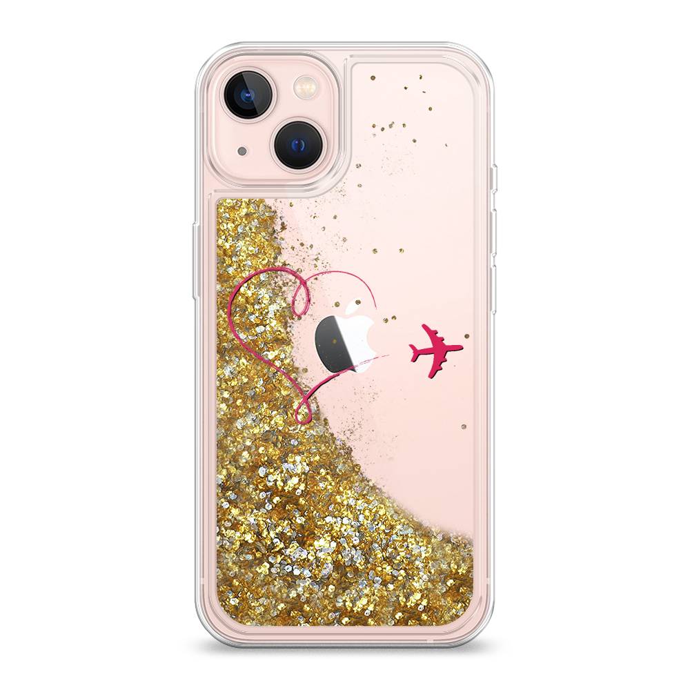 

Жидкий чехол с блестками "Сердце и самолет" на Apple iPhone 13, 14290-1