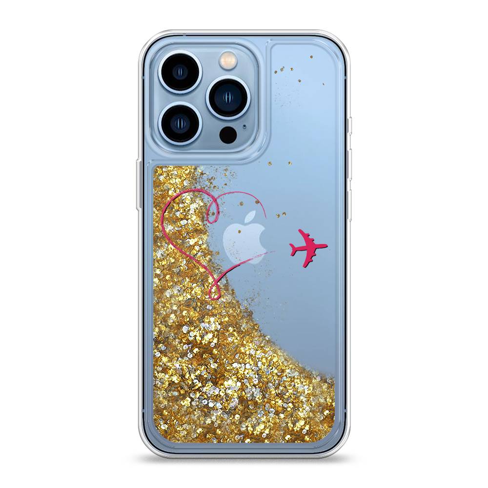 

Жидкий чехол с блестками "Сердце и самолет" на Apple iPhone 13 Pro, 14390-1