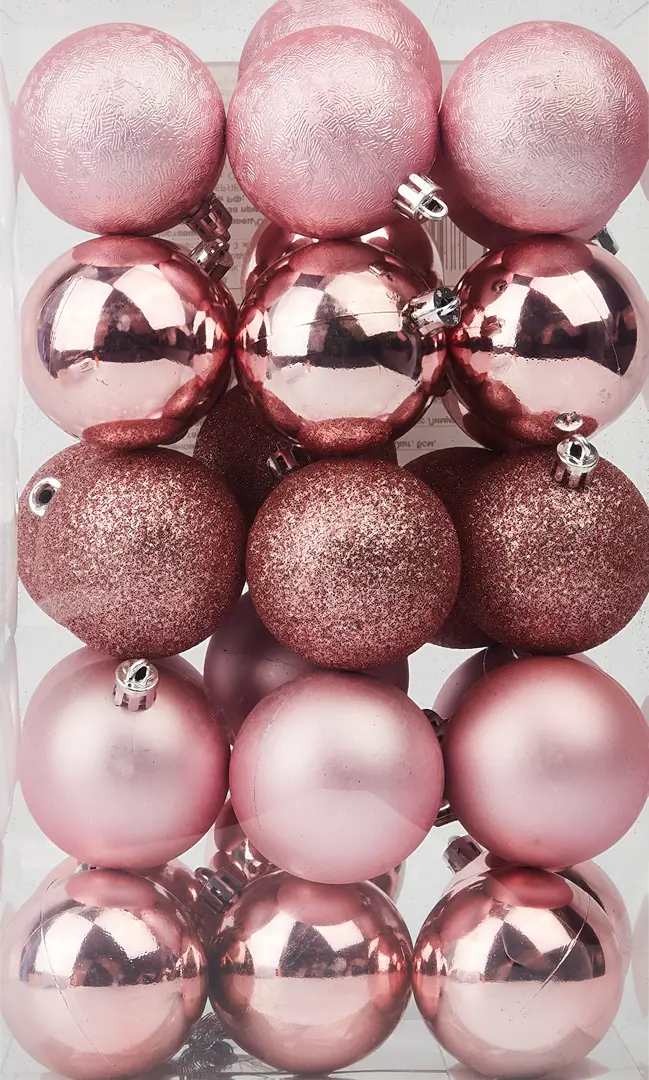 

Набор елочных шаров 6 см пластик нежно-розовый 30 шт
