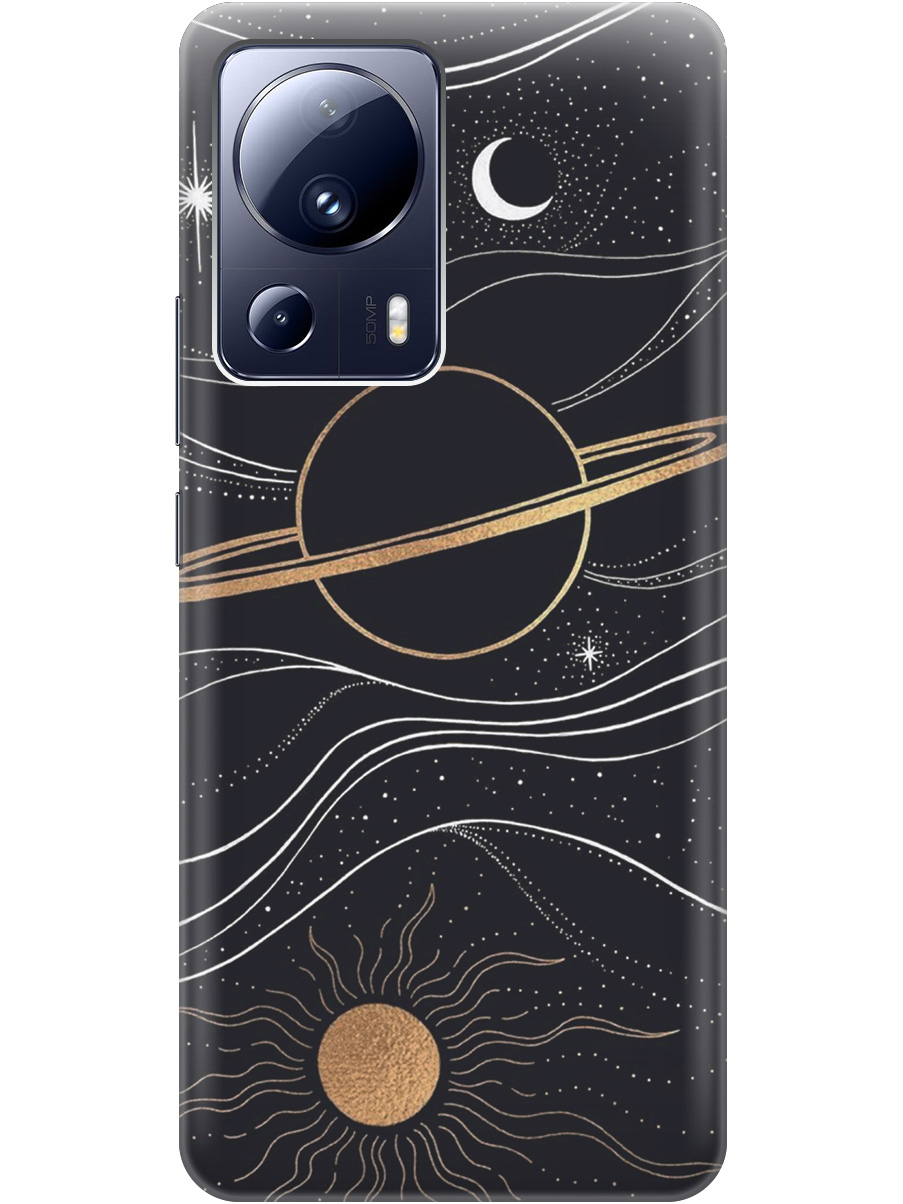 

Чехол на Xiaomi 13 Lite силиконовый матовый Soft Touch с принтом "Сатурн и солнце", Белый;желтый, 20000461