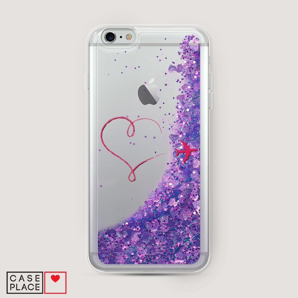 

Жидкий чехол с блестками "Сердце и самолет" на Apple iPhone 6 Plus, 10592-1