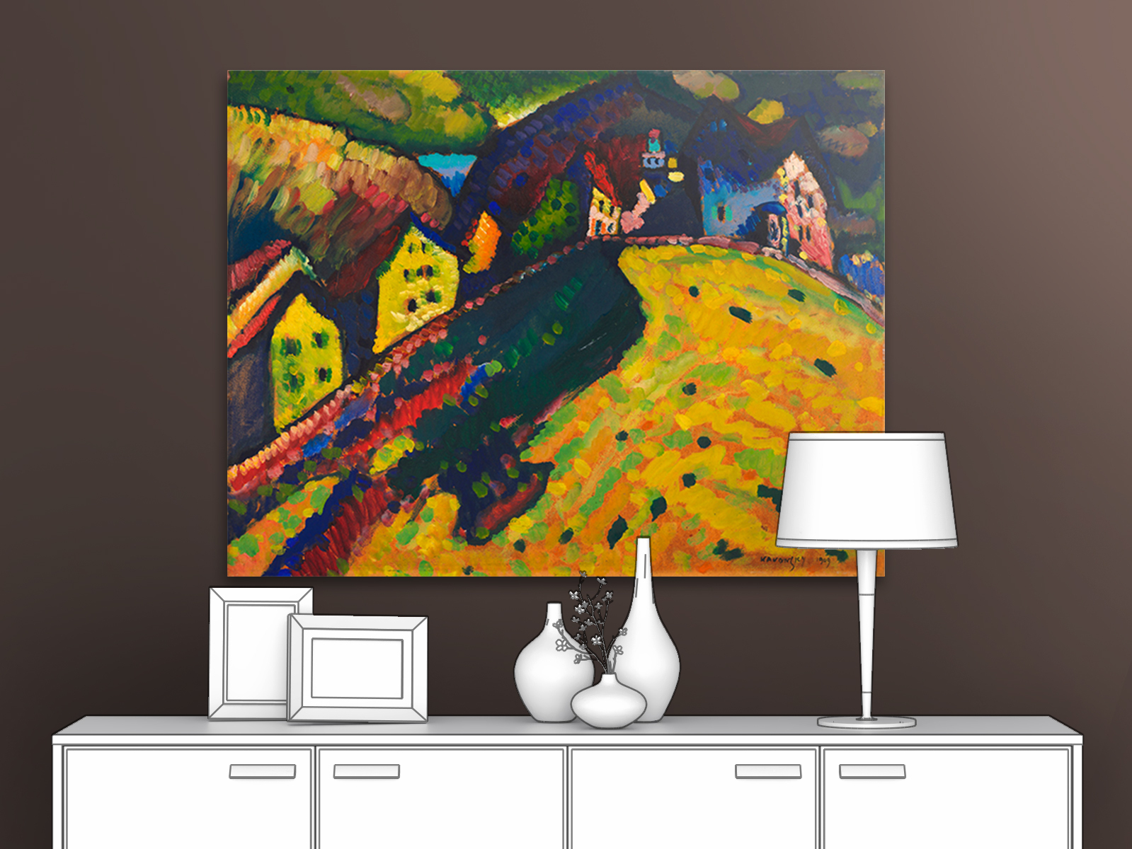 

Картина на холсте репродукция Василия Кандинского "Дома в Мурнау" 80х62 см, Дома в Мурнау