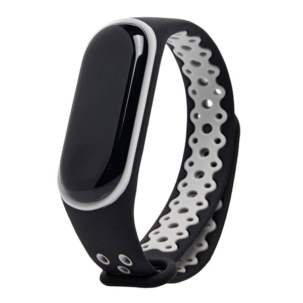 

Ремешок Xiaomi Mi Band 3/4 силиконовый перфорированный <черно-серый>