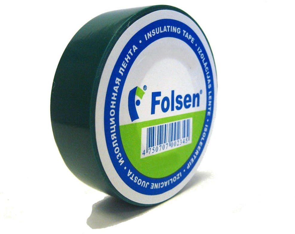 Лента изоляционная 19мм x 20м толщина 0,12мм ПВХ зеленая от -10C до +80C Folsen 012503