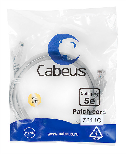 фото Патч-корд cabeus rj45-rj45 1м (pc-utp-rj45-cat.5e-1m)