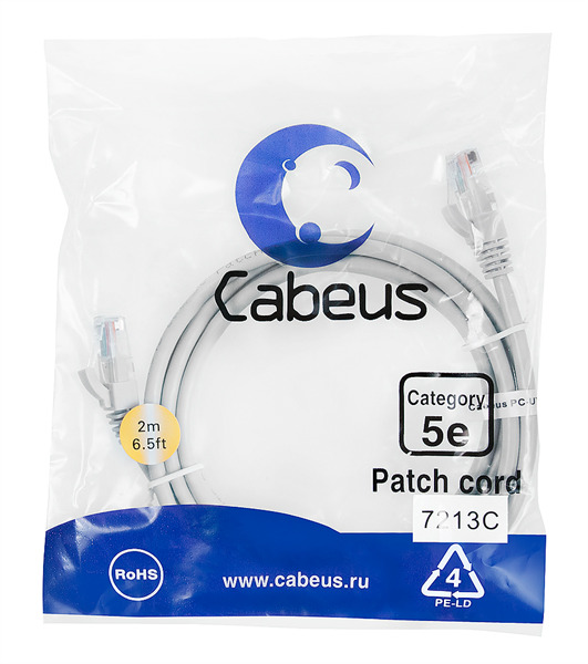 Патч-корд Cabeus RJ45-RJ45 2м (PC-UTP-RJ45-Cat.5e-2m)