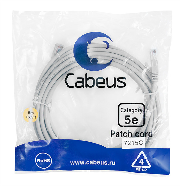 фото Патч-корд cabeus rj45-rj45 5м (pc-utp-rj45-cat.5e-5m)