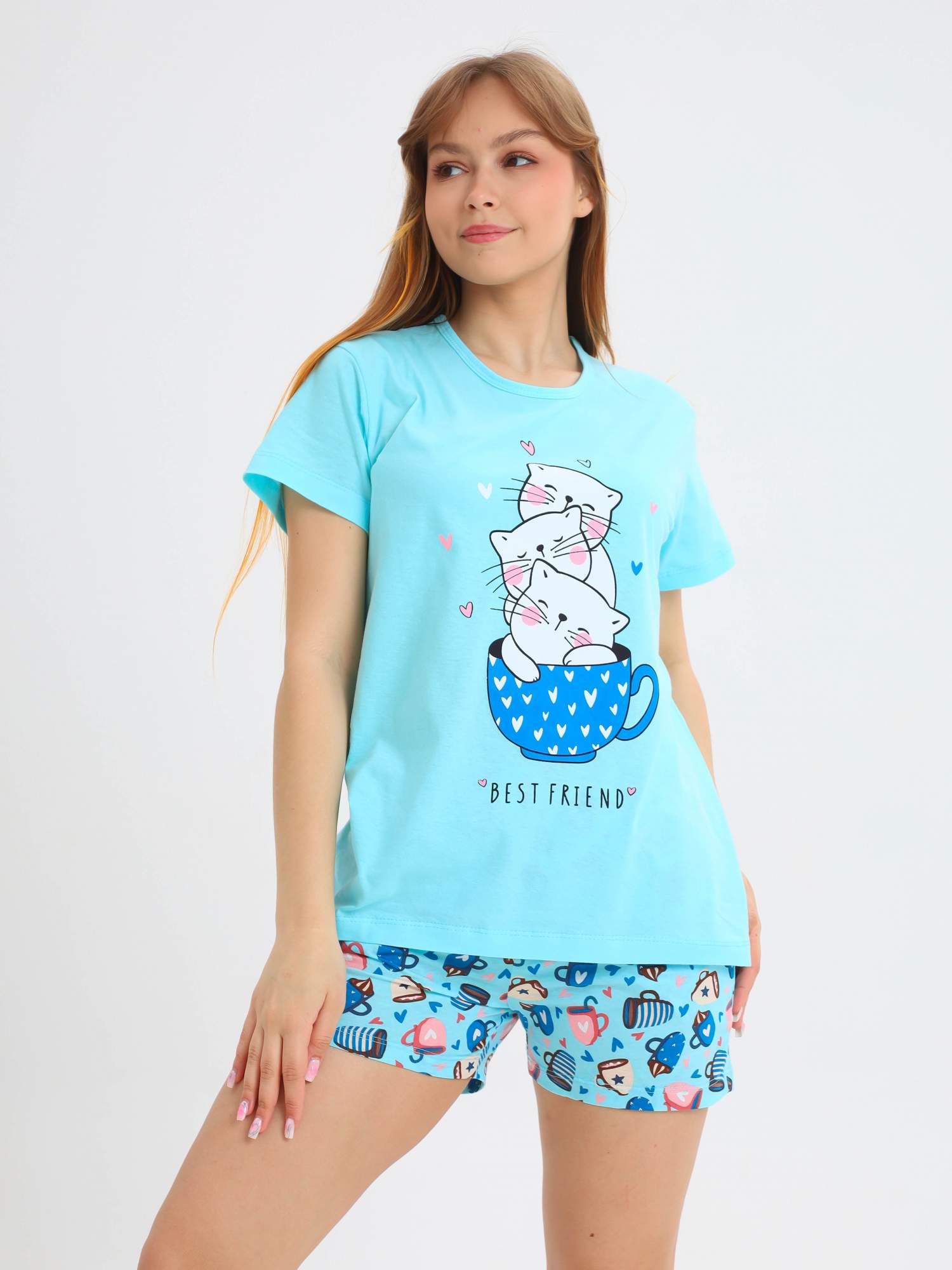 

Пижама женская Soft home П003 голубая 48 RU, Голубой, П003