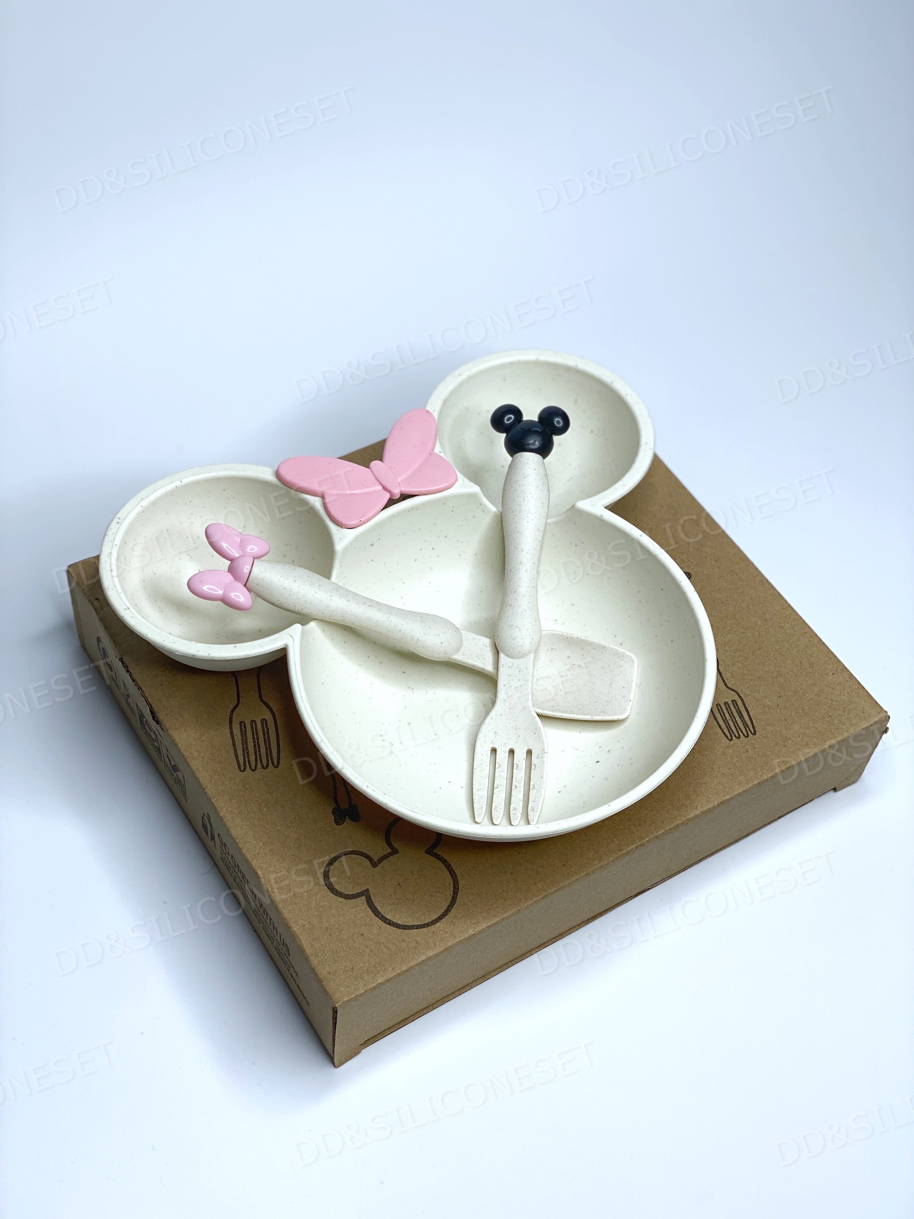 фото Набор детской эко посуды dd&siliconeset тарелка микки маус, ложка, вилка, mikkipesokc