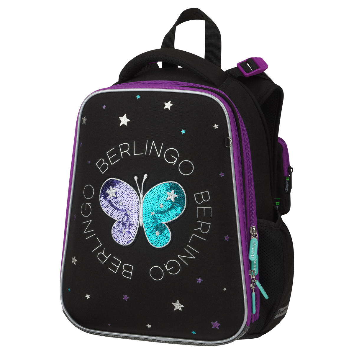 

Ранец Berlingo Expert Shining butterfly 37x28x16см 2 отделения 2 кармана анатомическа, Черный, Expert