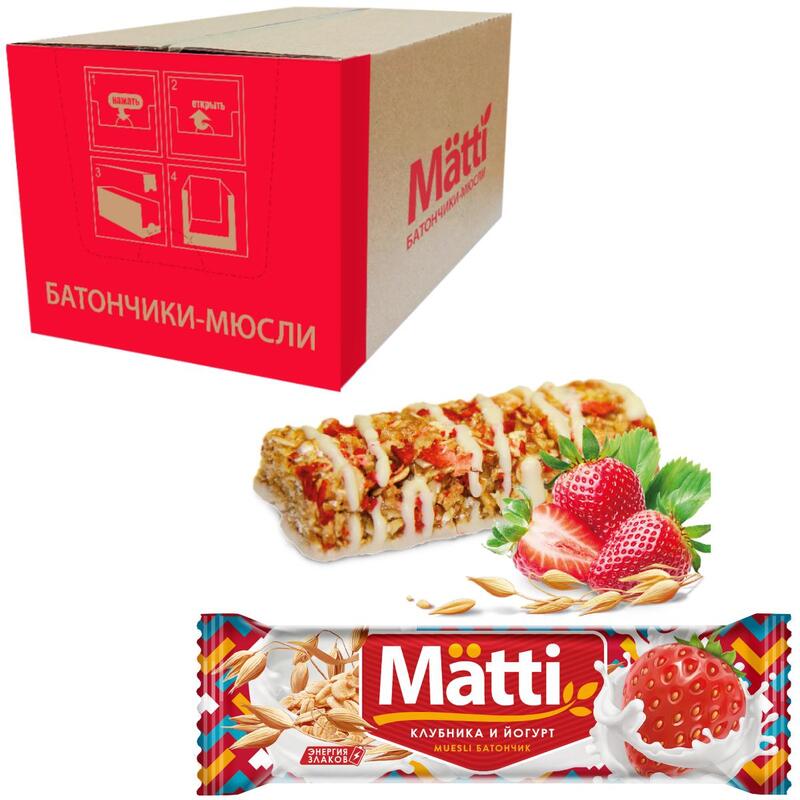 Батончик Matti мультизлаковый клубника и йогурт 24 г 30₽