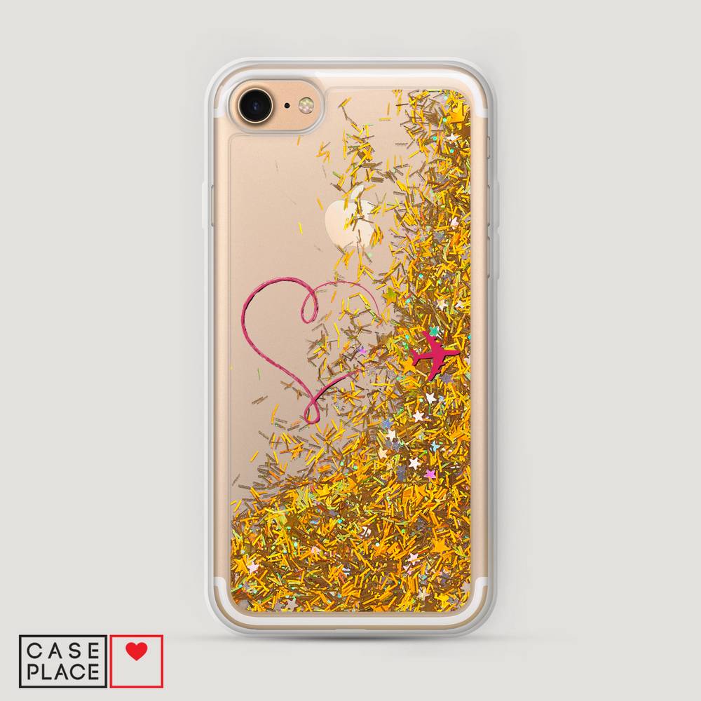 

Жидкий чехол с блестками "Сердце и самолет" на Apple iPhone 7, 10690-1