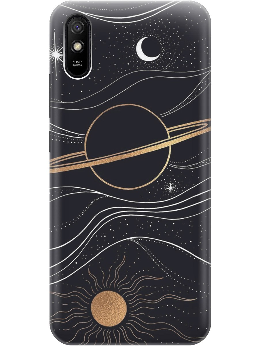 

Чехол на Redmi 9A силиконовый матовый Soft Touch с принтом "Сатурн и солнце", Белый;желтый, 20001195