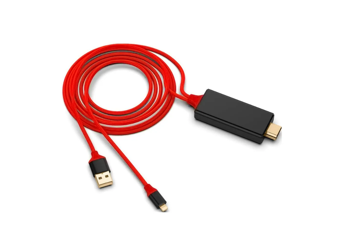 

Кабель Lightning 2m на HDMI 1080P красно- черный, HDMI 1080P