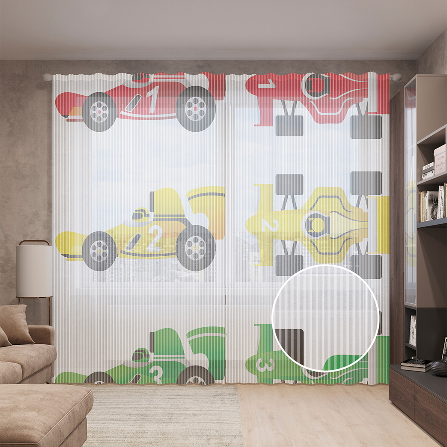 

Тюль вуаль на шторной ленте с принтом JoyArty "Цветные гонки", 310х265 см, Цветные гонки