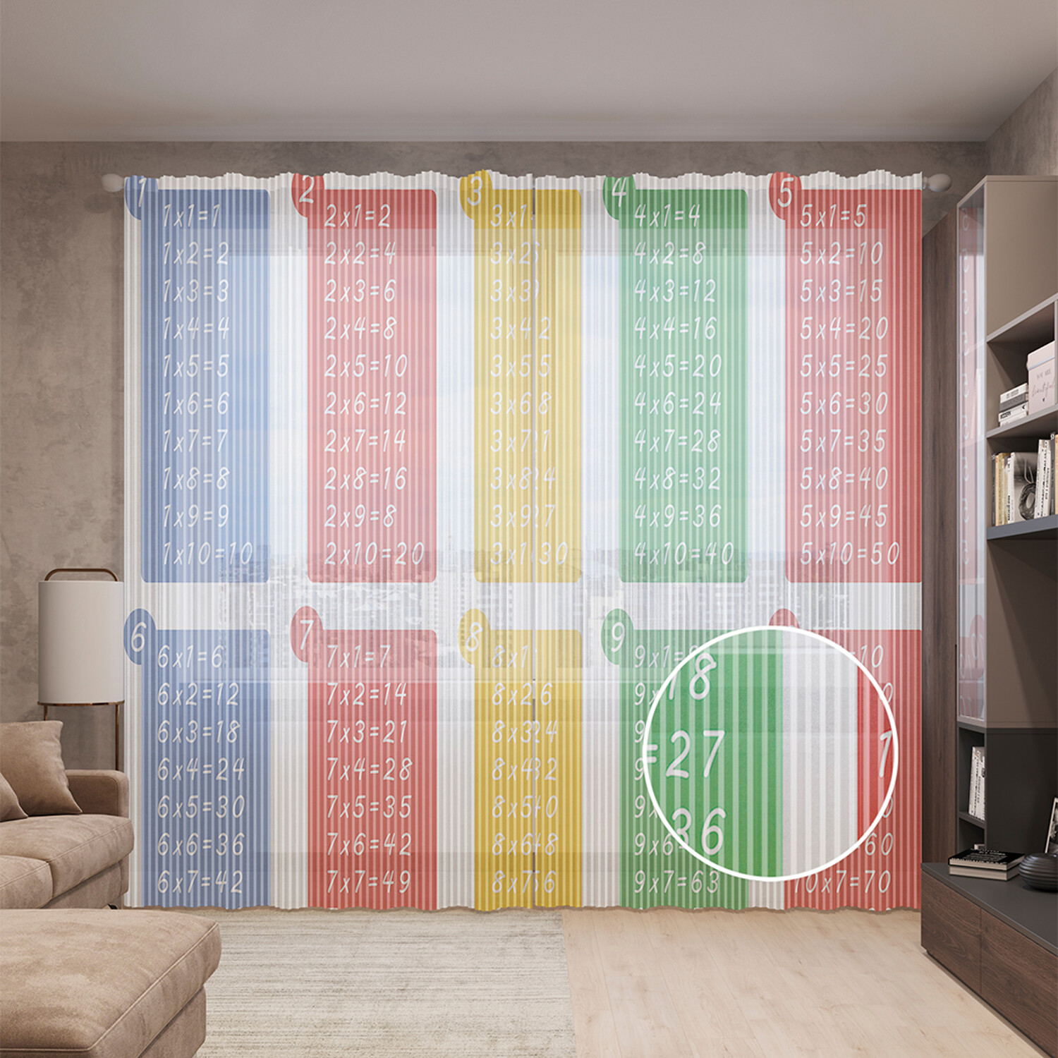 

Тюль вуаль на шторной ленте с принтом JoyArty "Мульти таблица", 310х265 см, Мульти таблица