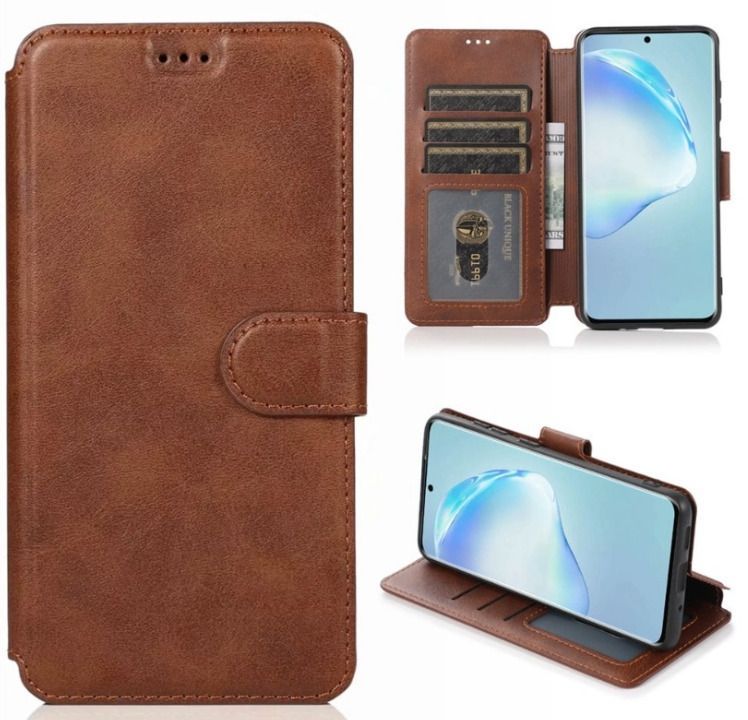 

Чехол книжка для Samsung Galaxy S20 FE кожаный коричневый с магнитной визитнице
