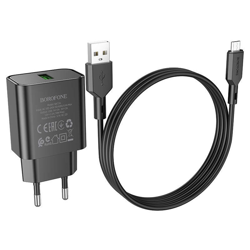 

Сетевое зарядное устройство Borofone micro usb - usb 1xmicroUSB 3 А черный