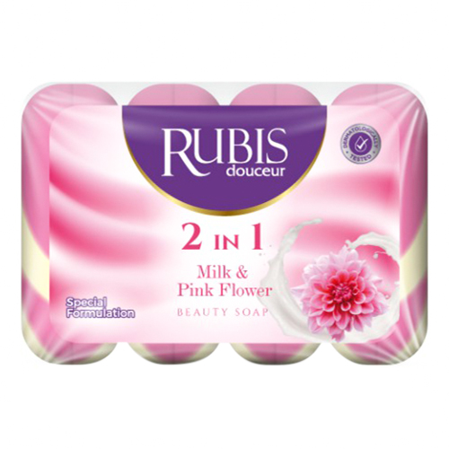 Купить Туалетное мыло твердое Rubis очищающее для рук Молочко и розовый цветок 90 г х 4 шт