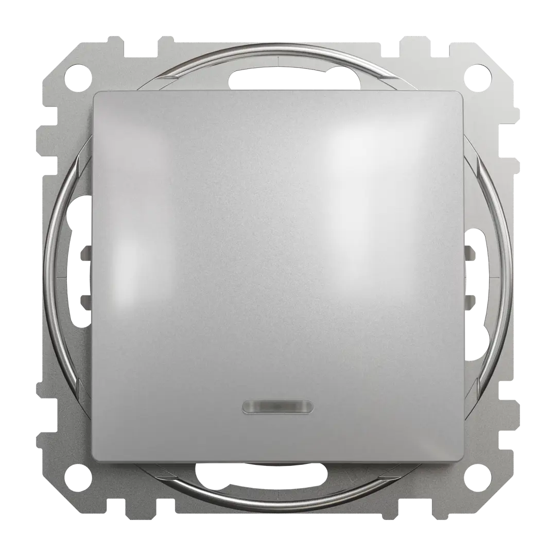 

Переключатель проходной Schneider Electric Sedna 1 клавиша с подсветкой, цвет алюминий, Серебристый