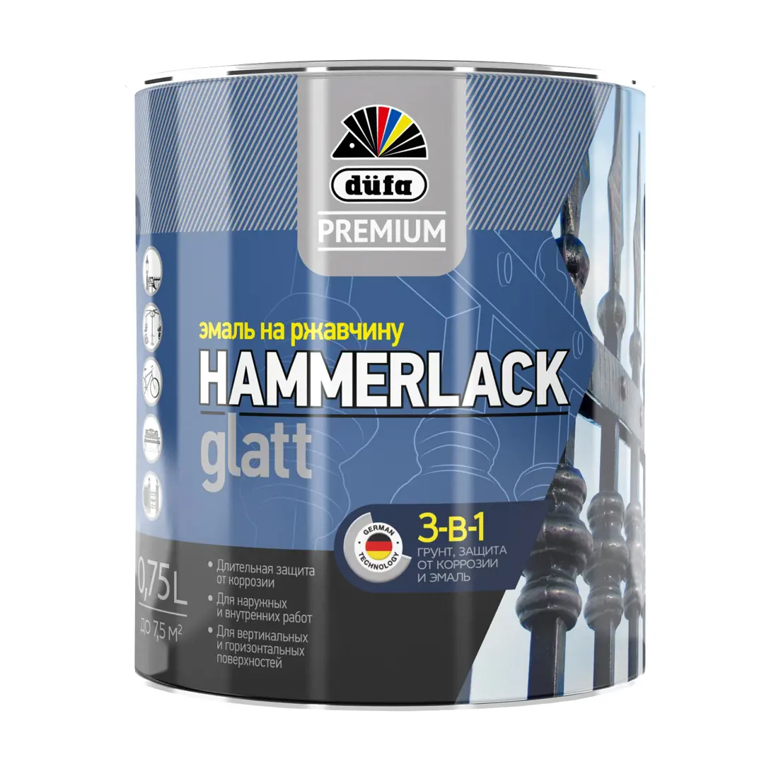 Эмаль по ржавчине 3 в 1 Dufa Hammerlack цвет черный 0.75 л