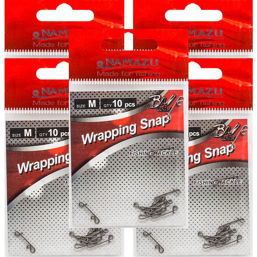 

Безузловая застежка Namazu WRAPPING SNAP N-FT-WSM, цв. BN, р. , test-8 кг (5 уп. 50 шт, Черный, безузловка new stl