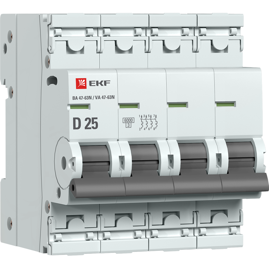 фото Автоматический выключатель ekf proxima 4p 25а (d) 6ка ва 47-63n m636425d