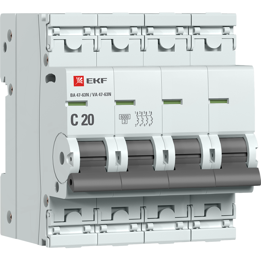 

Автоматический выключатель EKF PROxima 4P 20А (C) 6кА ВА 47-63N M636420C