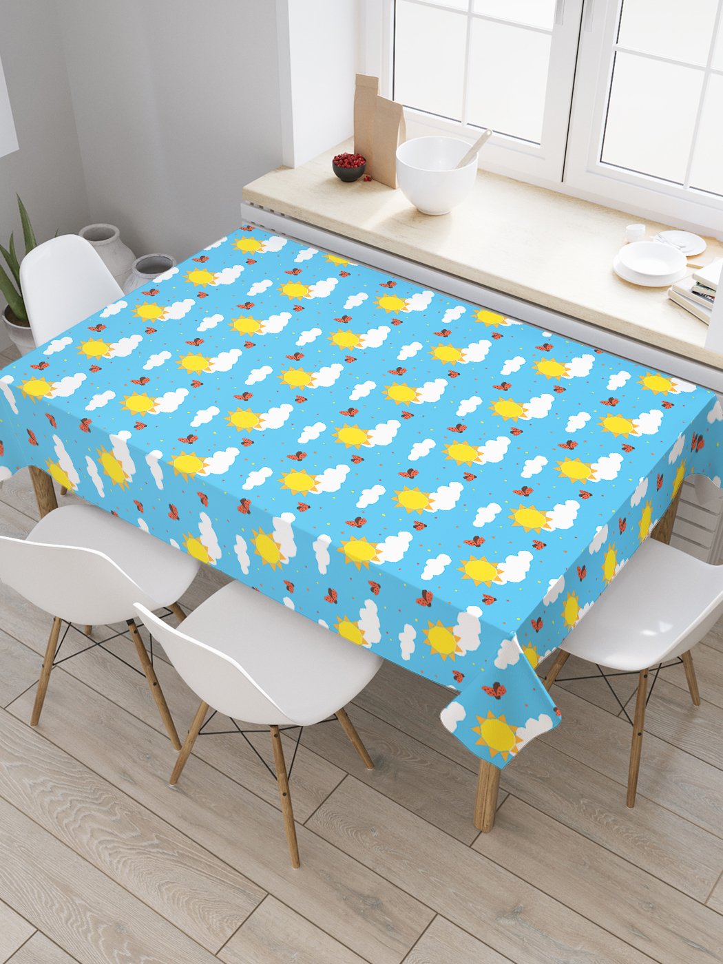 

Скатерть прямоугольная JoyArty "Божьи коровки среди облаков" из сатена, 180x145 см, Зеленый, Божьи коровки среди облаков