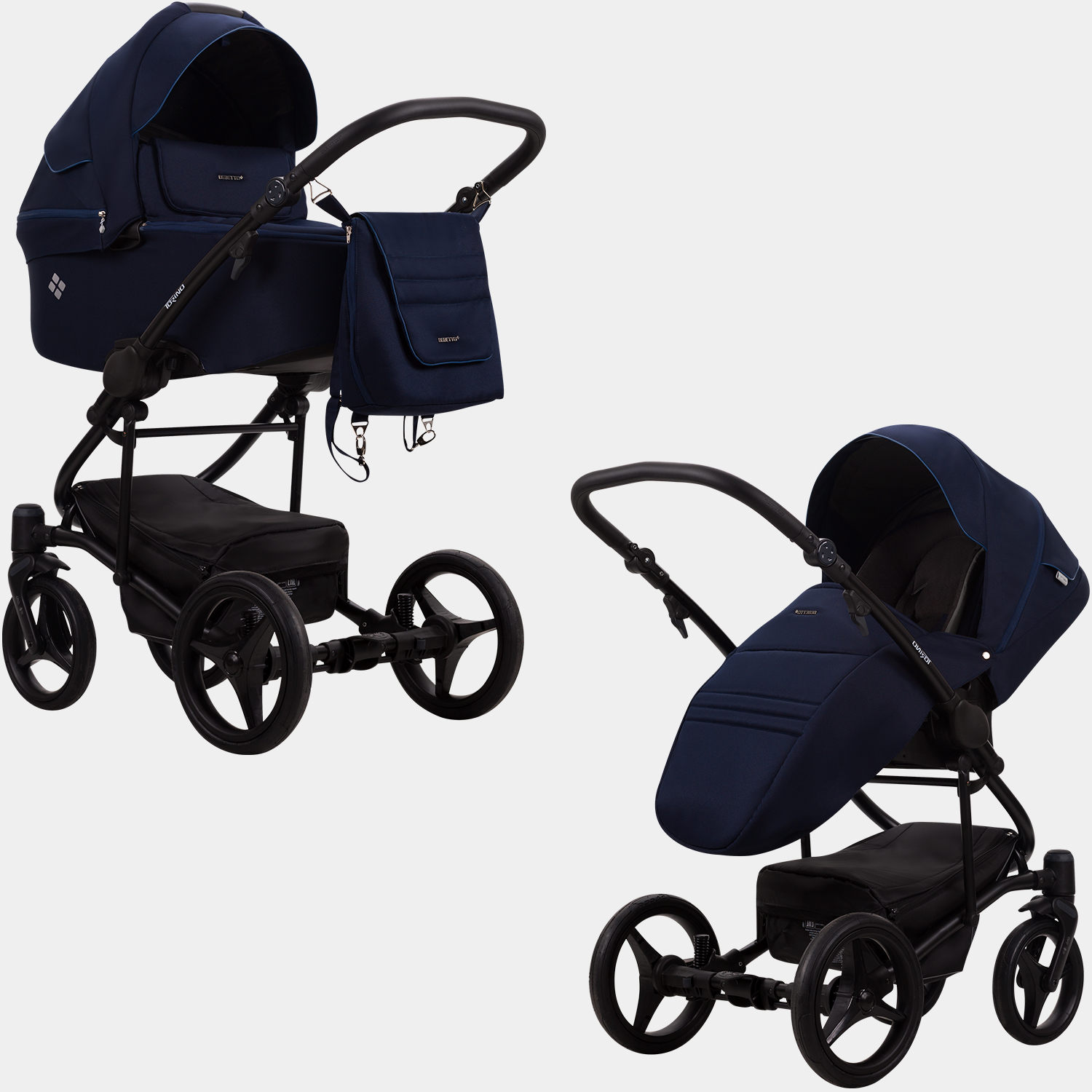 Детская коляска 2 в 1 Bebetto Torino TEX 04, синий, рама черная коляска 2 в 1 bebetto magnum prima 03 графитовая экокожа рама черная