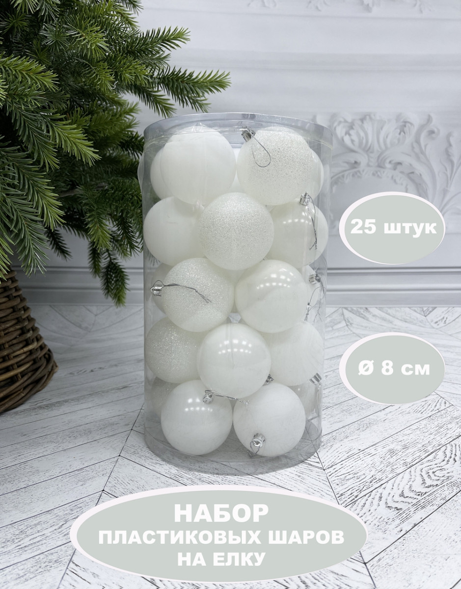 Набор пластиковых шаров Christmas DeLuxe 86483 8 см 25 шт белый